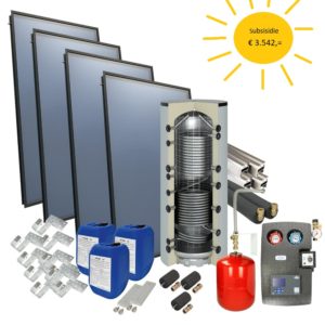 Solarpakket 4plus® schuindak met 4 collectoren en 800 liter verswaterboiler